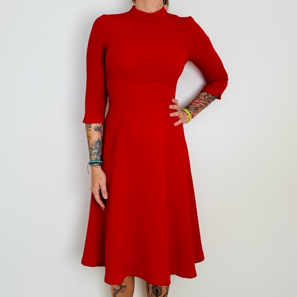 Zara flare midi dress A-line skater red mock neck - Picture 3 of 11